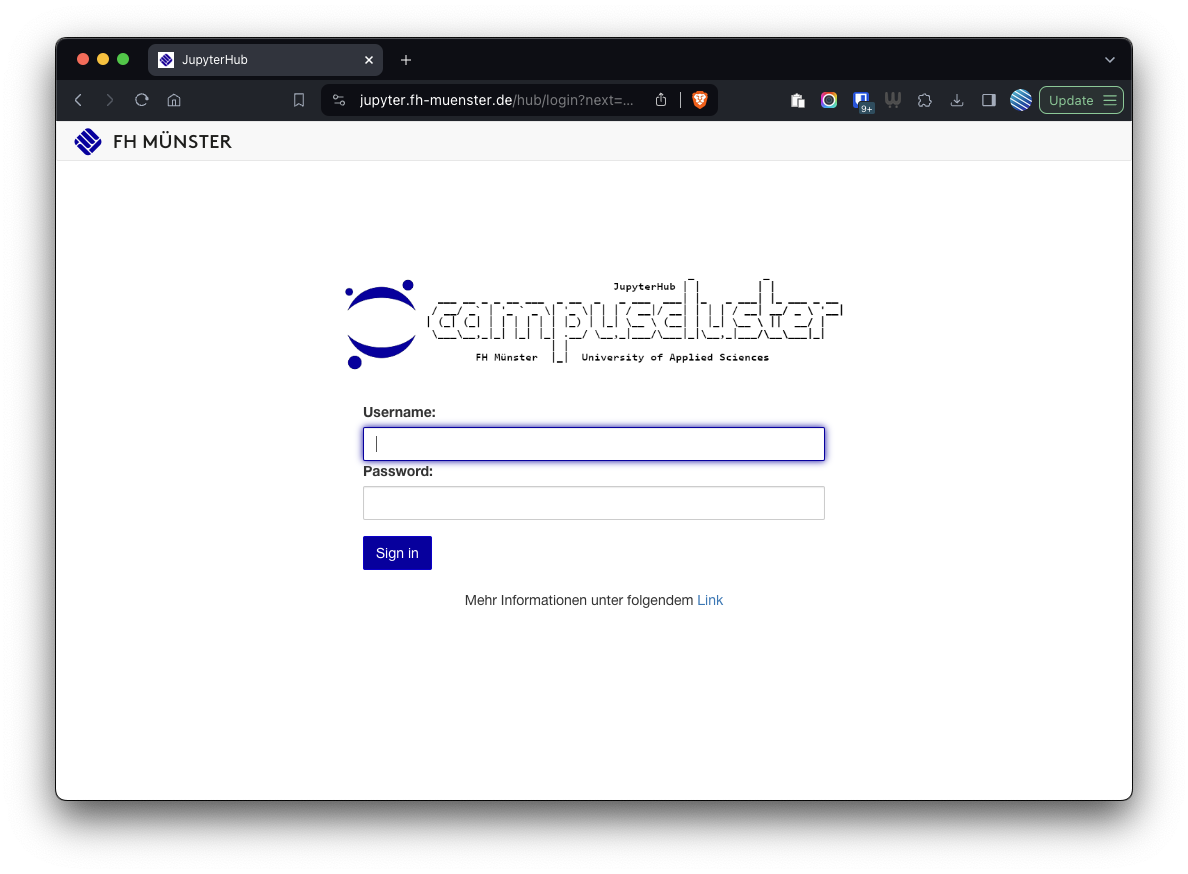 FH Münster JupyterHub Startseite